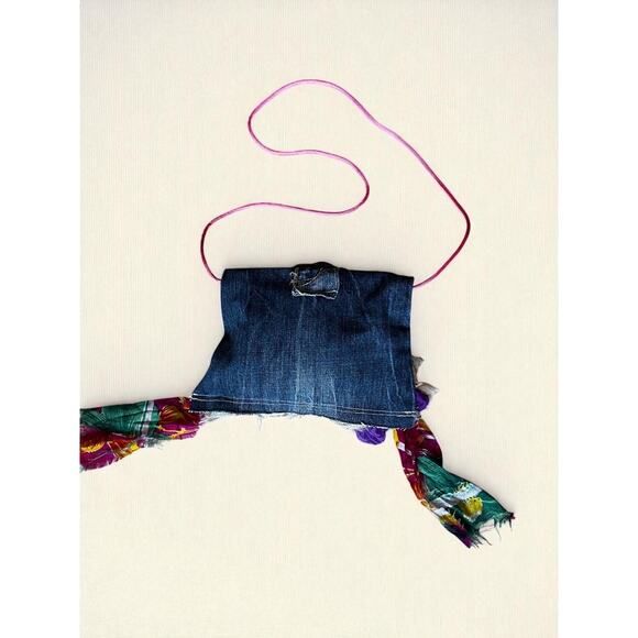 Vintage Y2K Handmade Denim Purse | Upcycled Floral Scrap DIY Patch Bag | Small - Picture 6 of 6